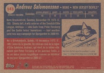 2001-02 Topps Heritage #143 Andreas Salomonsson Back