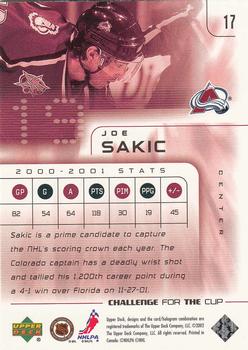 2001-02 Upper Deck Challenge for the Cup #17 Joe Sakic Back