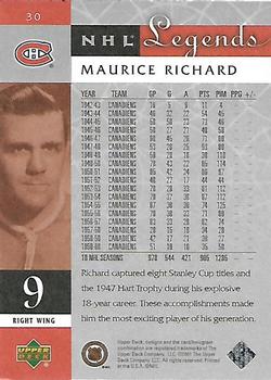2001-02 Upper Deck Legends #30 Maurice Richard Back