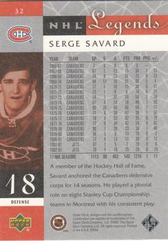 2001-02 Upper Deck Legends #32 Serge Savard Back