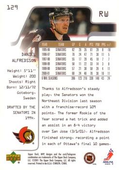 2001-02 Upper Deck MVP #129 Daniel Alfredsson Back