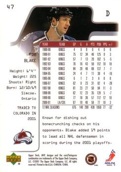 2001-02 Upper Deck MVP #47 Rob Blake Back