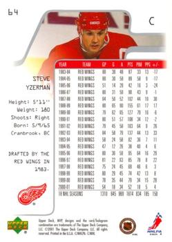 2001-02 Upper Deck MVP #64 Steve Yzerman Back