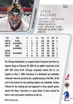 2002-03 Be a Player Between the Pipes #16 Steve Passmore Back