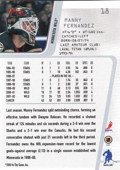 2002-03 Be a Player Between the Pipes #18 Manny Fernandez Back