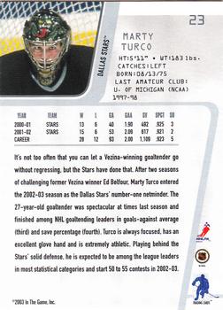 2002-03 Be a Player Between the Pipes #23 Marty Turco Back