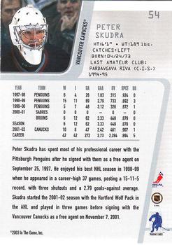 2002-03 Be a Player Between the Pipes #54 Peter Skudra Back
