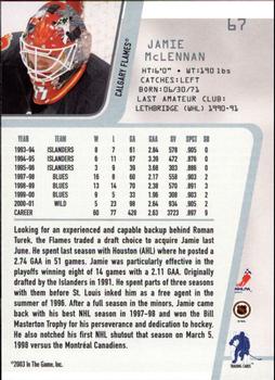 2002-03 Be a Player Between the Pipes #67 Jamie McLennan Back