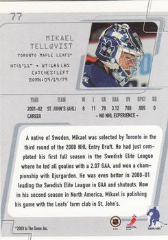 2002-03 Be a Player Between the Pipes #77 Mikael Tellqvist Back
