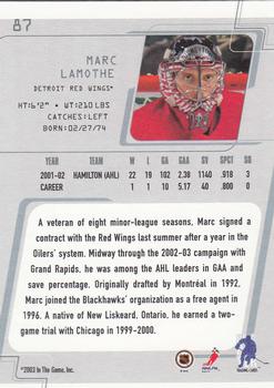 2002-03 Be a Player Between the Pipes #87 Marc Lamothe Back