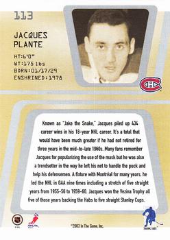 2002-03 Be a Player Between the Pipes #113 Jacques Plante Back