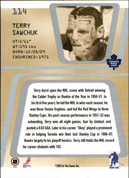 2002-03 Be a Player Between the Pipes #114 Terry Sawchuk Back