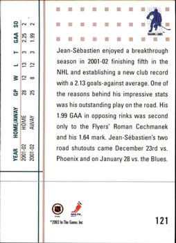 2002-03 Be a Player Between the Pipes #121 Jean-Sebastien Giguere Back