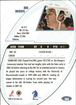 2002-03 Be a Player Signature Series #186 Ron Hainsey Back
