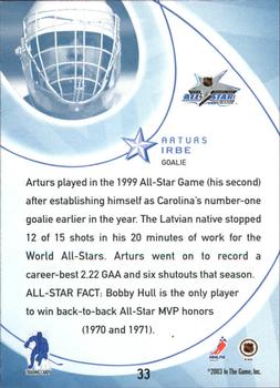 2002-03 Be a Player All-Star Edition #33 Arturs Irbe Back