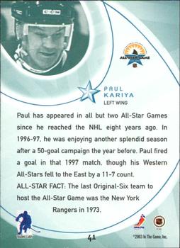 2002-03 Be a Player All-Star Edition #41 Paul Kariya Back