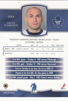 2002-03 Be a Player First Edition #033 Dimitri Yushkevich Back
