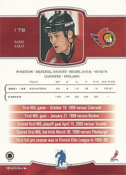 2002-03 Be a Player First Edition #178 Sami Salo Back