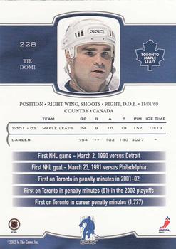 2002-03 Be a Player First Edition #228 Tie Domi Back