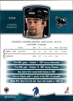2002-03 Be a Player First Edition #238 Patrick Marleau Back