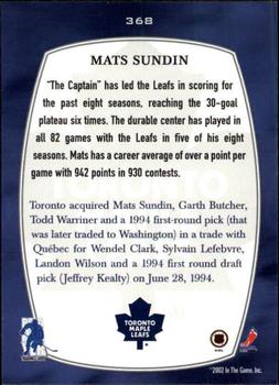 2002-03 Be a Player First Edition #368 Mats Sundin Back