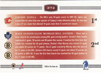 2002-03 Be a Player First Edition #372 Jarome Iginla / Mats Sundin / Glen Murray / Bill Guerin Back