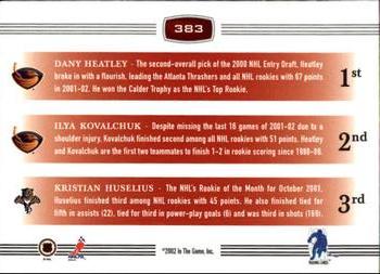 2002-03 Be a Player First Edition #383 Dany Heatley / Ilya Kovalchuk / Kristian Huselius Back