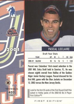 2002-03 Be a Player First Edition #432 Pascal Leclaire Back