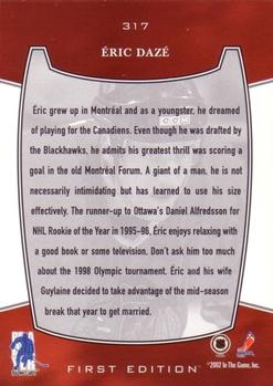 2002-03 Be a Player First Edition #317 Eric Daze Back