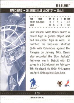 2002-03 Be a Player Memorabilia #19 Marc Denis Back