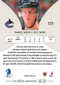 2002-03 In The Game Used #173 Daniel Sedin Back