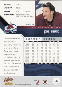 2002-03 Pacific #96 Joe Sakic Back