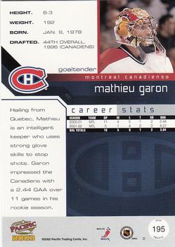 2002-03 Pacific #195 Mathieu Garon Back