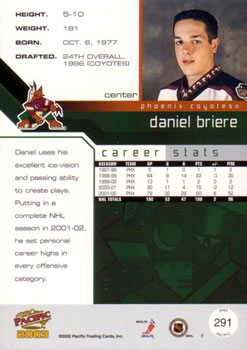 2002-03 Pacific #291 Daniel Briere Back