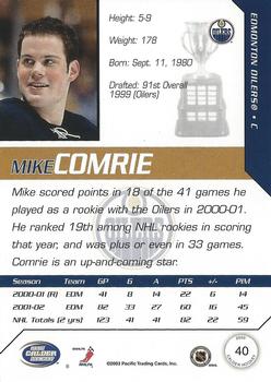 2002-03 Pacific Calder #40 Mike Comrie Back