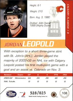 2002-03 Pacific Calder #108 Jordan Leopold Back