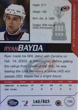 2002-03 Pacific Calder #109 Ryan Bayda Back