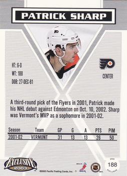 2002-03 Pacific Exclusive #188 Patrick Sharp Back