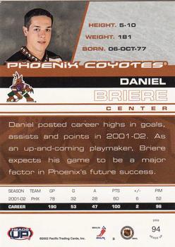 2002-03 Pacific Heads Up #94 Daniel Briere Back