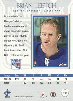2002-03 Pacific Private Stock Reserve #68 Brian Leetch Back