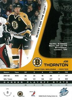 2002-03 Pacific Quest for the Cup #8 Joe Thornton Back