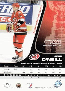 2002-03 Pacific Quest for the Cup #15 Jeff O'Neill Back