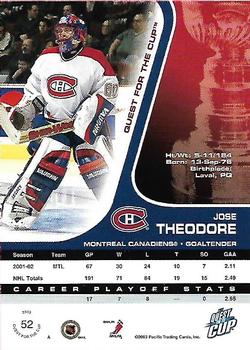 2002-03 Pacific Quest for the Cup #52 Jose Theodore Back
