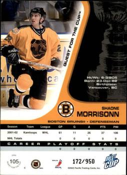 2002-03 Pacific Quest for the Cup #105 Shaone Morrisonn Back