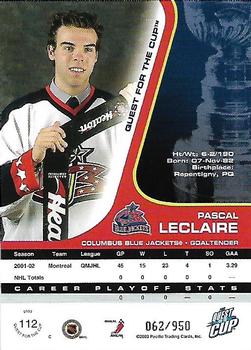 2002-03 Pacific Quest for the Cup #112 Pascal Leclaire Back