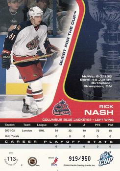 2002-03 Pacific Quest for the Cup #113 Rick Nash Back