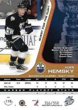 2002-03 Pacific Quest for the Cup #118 Ales Hemsky Back