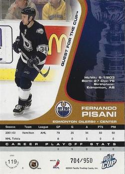 2002-03 Pacific Quest for the Cup #119 Fernando Pisani Back