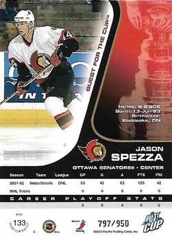 2002-03 Pacific Quest for the Cup #133 Jason Spezza Back