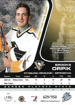 2002-03 Pacific Quest for the Cup #139 Brooks Orpik Back